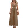 CUPSHE Women Casual Dress Beach Sleeveless V Neck Summer Cutout Spaghetti Straps Formal Maxi Sun Dresses(Coffee)