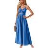 CUPSHE Women Casual Dress Beach Sleeveless V Neck Summer Cutout Spaghetti Straps Formal Maxi Sun Dresses(Denim Blue)