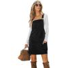 CUPSHE Women Corduroy Fall Dresses Front Bib Pocket Square Neck Wide Strap Casual Overall Mini Dress(Black)