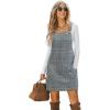 CUPSHE Women Corduroy Fall Dresses Front Bib Pocket Square Neck Wide Strap Casual Overall Mini Dress(Blue Plaid)