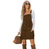 CUPSHE Women Corduroy Fall Dresses Front Bib Pocket Square Neck Wide Strap Casual Overall Mini Dress(Brown)