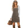 CUPSHE Women Corduroy Fall Dresses Front Bib Pocket Square Neck Wide Strap Casual Overall Mini Dress(Brown Plaid)