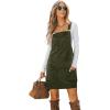 CUPSHE Women Corduroy Fall Dresses Front Bib Pocket Square Neck Wide Strap Casual Overall Mini Dress(Olive Green)
