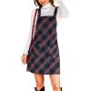 CUPSHE Women Corduroy Fall Dresses Front Bib Pocket Square Neck Wide Strap Casual Overall Mini Dress(Red Plaid)