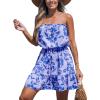 CUPSHE Women Floral Mini Summer Dress Tiered Ruffle Tube Front Button Elastic Waist Tie Casual Holiday Beach Dresses(Purple)