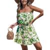 CUPSHE Women Floral Mini Summer Dress Tiered Ruffle Tube Front Button Elastic Waist Tie Casual Holiday Beach Dresses(Sage Floral)