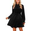 CUPSHE Women’s Fall Dresses 2025 High Neck Long Sleeve Mini Party Ruffled Casual Tunic Velvet Wedding Guest Dress(Black)