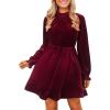 CUPSHE Women’s Fall Dresses 2025 High Neck Long Sleeve Mini Party Ruffled Casual Tunic Velvet Wedding Guest Dress(Burgundy)