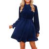 CUPSHE Women’s Fall Dresses 2025 High Neck Long Sleeve Mini Party Ruffled Casual Tunic Velvet Wedding Guest Dress(Navy Blue)