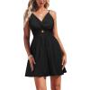 CUPSHE Women’s Floral Mini Sundress Twisted V Neck Sleeveless Short Dress Self Tie Back Summer Vacation Beach Dress(Black)