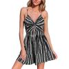 CUPSHE Women’s Floral Mini Sundress Twisted V Neck Sleeveless Short Dress Self Tie Back Summer Vacation Beach Dress(Black Striped)