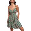 CUPSHE Women’s Floral Mini Sundress Twisted V Neck Sleeveless Short Dress Self Tie Back Summer Vacation Beach Dress(Green Paisley)