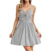 CUPSHE Women’s Floral Mini Sundress Twisted V Neck Sleeveless Short Dress Self Tie Back Summer Vacation Beach Dress(Grey Striped)