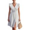 CUPSHE Women’s Lace Eyelet Midi Dress Smocked Waist Flutter Sleeve V Neck Dress Casual Summer Flowy A Line Sundress(White)