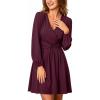 CUPSHE Women’s Long Sleeve Mini Dress V Neck Elegant Cocktail Party Dress Fall Flowy Wedding Guest Dress(Deep Plum Purple)