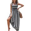 CUPSHE Women’s Maxi Dress Ditsy Floral Smocked Summer Sundress Sleeveless Ruffled Spaghetti Straps Long Beach Formal Dress(Black Geometric)