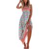 CUPSHE Women’s Maxi Dress Ditsy Floral Smocked Summer Sundress Sleeveless Ruffled Spaghetti Straps Long Beach Formal Dress(Mint Floral)