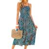 CUPSHE Women’s Maxi Dress Ditsy Floral Smocked Summer Sundress Sleeveless Ruffled Spaghetti Straps Long Beach Formal Dress(Navy Ditsy)