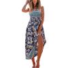 CUPSHE Women’s Maxi Dress Ditsy Floral Smocked Summer Sundress Sleeveless Ruffled Spaghetti Straps Long Beach Formal Dress(Navy Pattern)