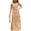 CUPSHE Women’s Maxi Dress Ditsy Floral Smocked Summer Sundress Sleeveless Ruffled Spaghetti Straps Long Beach Formal Dress(Orange Floral)