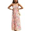 CUPSHE Women’s Maxi Dress Ditsy Floral Smocked Summer Sundress Sleeveless Ruffled Spaghetti Straps Long Beach Formal Dress(Pink Printed)