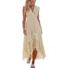 CUPSHE Women’s Maxi Dress V Neck Sleeveless Lace Tassel Smocked Waist Cover Up Beach Formal Long Dress(Beige)