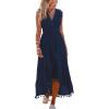 CUPSHE Women’s Maxi Dress V Neck Sleeveless Lace Tassel Smocked Waist Cover Up Beach Formal Long Dress(Navy Blue)