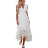 CUPSHE Women’s Maxi Dress V Neck Sleeveless Lace Tassel Smocked Waist Cover Up Beach Formal Long Dress(White)