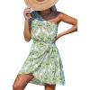 CUPSHE Women’s One Shoulder Leaf Print Self-tie Short Dress Sleeveless Tiered Hem Formal Dress Casual Mini Dress(Green Paisley)