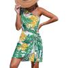 CUPSHE Women’s One Shoulder Leaf Print Self-tie Short Dress Sleeveless Tiered Hem Formal Dress Casual Mini Dress(Green Tropical)