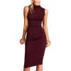 CUPSHE Women’s Party Dresses Sleeveless Knit Fitted High Neck Pleated Fall Outfit Casual Cocktail Wedding Guest Dress(Burgundy)