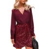 CUPSHE Women’s Sequin Cocktail Dress Sparkly Winter Holiday Party Long Sleeve V Neck Bodycon Mini Dresses(Red)