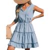 CUPSHE Women’s Split V Neck Ruffled Sleeveless Denim Skirt Summer Mini Dress(Light Blue)