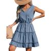 CUPSHE Women’s Split V Neck Ruffled Sleeveless Denim Skirt Summer Mini Dress(Midnight Blue)