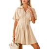 CUPSHE Women’s Summer Button Up Shirt Dress Short Sleeve Collared Smocked Dresses Office Pleated A Line Mini Dress(Beige)