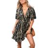 CUPSHE Women’s Summer Dresses Abstract Plunging V Neck Short Sleeve Elastic Waist Mini Dress(Black)