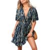 CUPSHE Women’s Summer Dresses Abstract Plunging V Neck Short Sleeve Elastic Waist Mini Dress(Navy Blue)