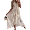 CUPSHE Women’s Summer Dresses Sleeveless Lace Casual Tassel Beach Spaghetti Straps Flowy Maxi Sun Dress(Beige)