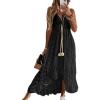 CUPSHE Women’s Summer Dresses Sleeveless Lace Casual Tassel Beach Spaghetti Straps Flowy Maxi Sun Dress(Black)