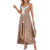 CUPSHE Women’s Summer Dresses Sleeveless Lace Casual Tassel Beach Spaghetti Straps Flowy Maxi Sun Dress(Brown)