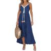CUPSHE Women’s Summer Dresses Sleeveless Lace Casual Tassel Beach Spaghetti Straps Flowy Maxi Sun Dress(Royal Blue)