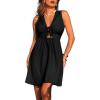 CUPSHE Women’s Summer Dresses Tie Front Plunging V Neck A Line Sleeveless Cutout Mini Dress(Black)