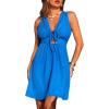 CUPSHE Women’s Summer Dresses Tie Front Plunging V Neck A Line Sleeveless Cutout Mini Dress(Blue)