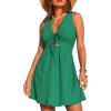 CUPSHE Women’s Summer Dresses Tie Front Plunging V Neck A Line Sleeveless Cutout Mini Dress(Green)