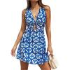 CUPSHE Women’s Summer Dresses Tie Front Plunging V Neck A Line Sleeveless Cutout Mini Dress(Light Blue)