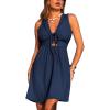 CUPSHE Women’s Summer Dresses Tie Front Plunging V Neck A Line Sleeveless Cutout Mini Dress(Navy)