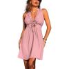 CUPSHE Women’s Summer Dresses Tie Front Plunging V Neck A Line Sleeveless Cutout Mini Dress(Pink)