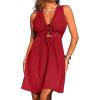 CUPSHE Women’s Summer Dresses Tie Front Plunging V Neck A Line Sleeveless Cutout Mini Dress(Red)