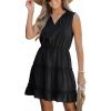 CUPSHE Womens Summer Dresses Tie Neck Sleeveless Tiered Ruffle A-Line Tunic Mini Dress(Black)