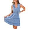 CUPSHE Womens Summer Dresses Tie Neck Sleeveless Tiered Ruffle A-Line Tunic Mini Dress(Blue Floral)